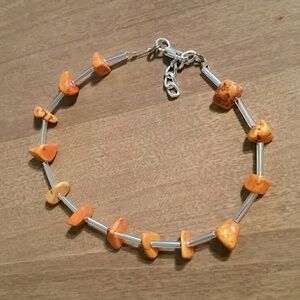 Anklet ankle bracelet Orange silver glass bead Fairycore Beachy Resortwear